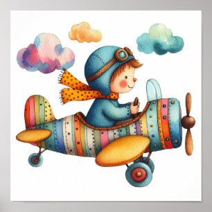 Poster Avião Voador Infantil de Arte Infantil de Estilo W