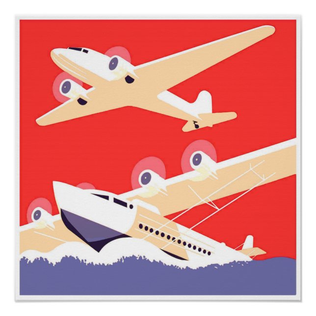 Pôster Avião Voador Vintage WPA Colorido (Frente)