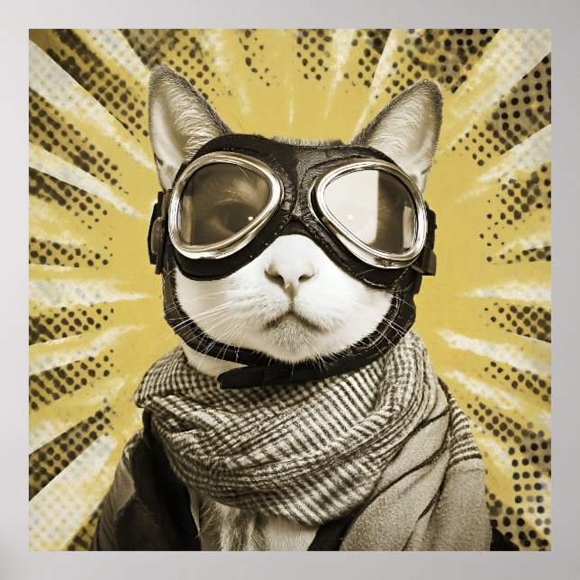 Poster Aviator Cat Goggles Sunburst Portrait (Frente)