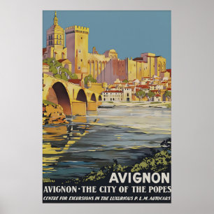Poster Avinhão França Cartaz de Viagem Antigo, Cidade dos