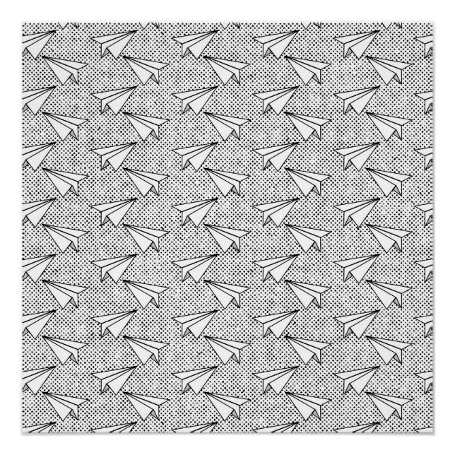Pôster Aviões de papel padrão vintage. (Frente)