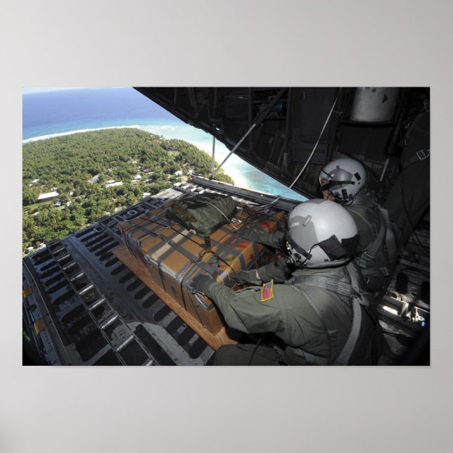 Pôster Aviões empurram uma palete de mercadorias doadas (Frente)