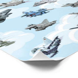 Pôster Aviões militares de desenho animado padrão contínu