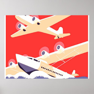 Poster Aviões Voando Aviões Propulsores Vintage
