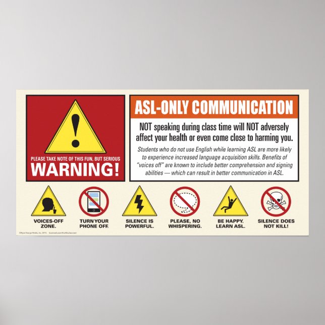 Pôster Aviso! Apenas ASL. Vozes fora de poster. (Frente)