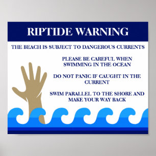Poster Aviso Riptide Correntes Perigosas do Oceano Praia