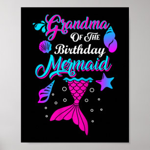 Poster Avó Da Família Da Sereia De Aniversário Combinando