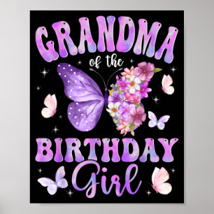Poster Avó da Festa de Borboletas da Menina de Aniversári