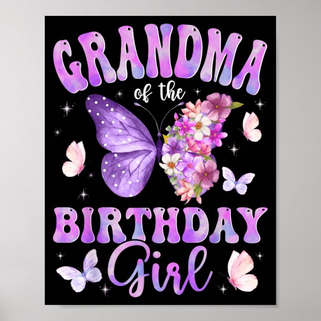 Poster Avó da Festa de Borboletas da Menina de Aniversári (Frente)