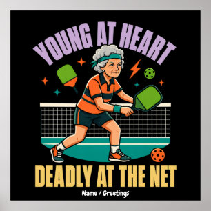 Poster Avó Engraçada de Pickleball Jovem de Coração Rede 