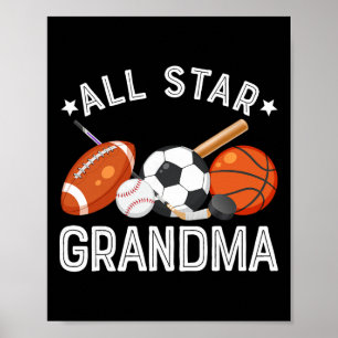 Poster Avó Estrela do Menino do Aniversário Sketll Futebo