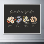 Poster Avó Flor Jardim Personalizado 4 Nome Vintage Flora<br><div class="desc">A Flor do Jardim e o Travesseiro decorativo Personalizado de Nome de Netos da Vovó é uma mistura deliciosa de encanto de vintagem e calor personalizado. Este travesseiro personalizado é a adição perfeita ao refúgio de qualquer avó, trazendo a beleza de um jardim botânico direto para sua casa. Apresentando uma...</div>
