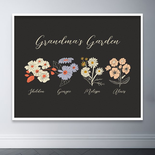 Poster Avó Flor Jardim Personalizado 4 Nome Vintage Flora (grandma flower garden grandkids name floral poster)
