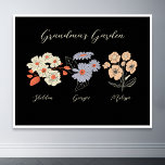 Poster Avó Flor Jardim Personalizado Nome Vintage Floral<br><div class="desc">Esta Flor de Jardim e Netos do nome personalizado da vovó é uma mistura deliciosa de charme de safra e calor personalizado. É a adição perfeita ao refúgio de qualquer avó, trazendo a beleza de um jardim botânico direto para sua casa. Apresentando uma ilustração impressionante de flores de vintage que...</div>