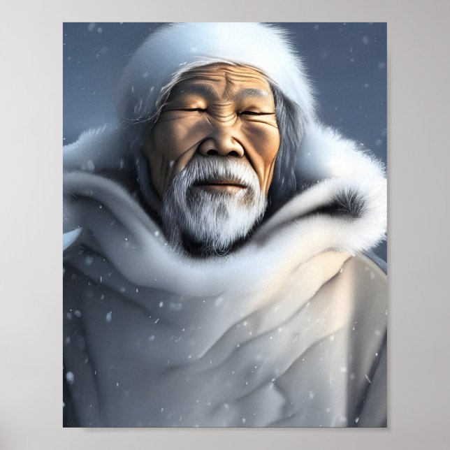 Poster Avô Inuit de Neve e Retrato Mista (Frente)