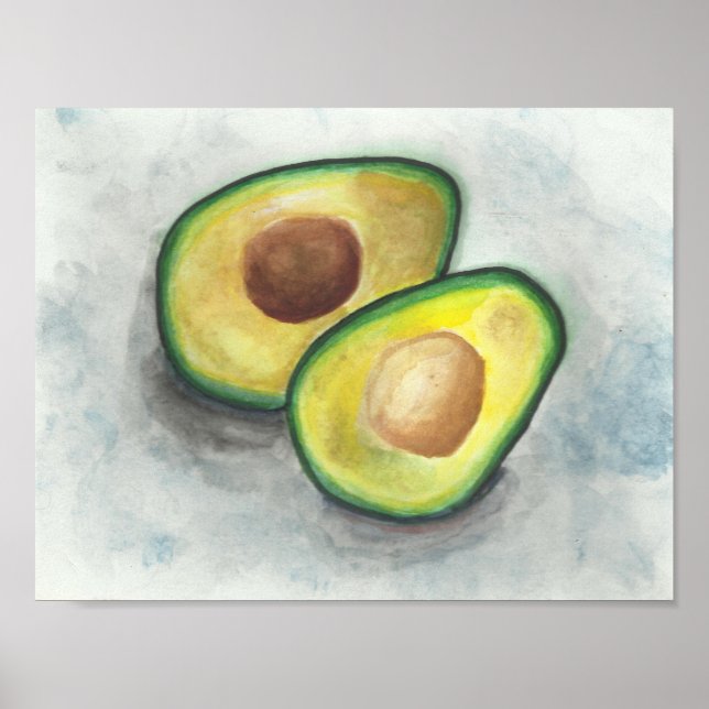 Pôster Avocado em Watercolor (Frente)
