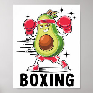 Poster Avocado Jogando Boxing Comida Vegetariana Saudável