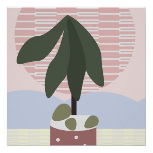 Pôster Avocado Tree Blush Geométrico Silenciado  