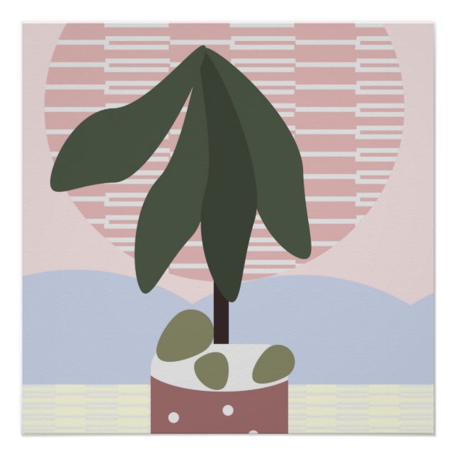 Pôster Avocado Tree Blush Geométrico Silenciado   (Frente)