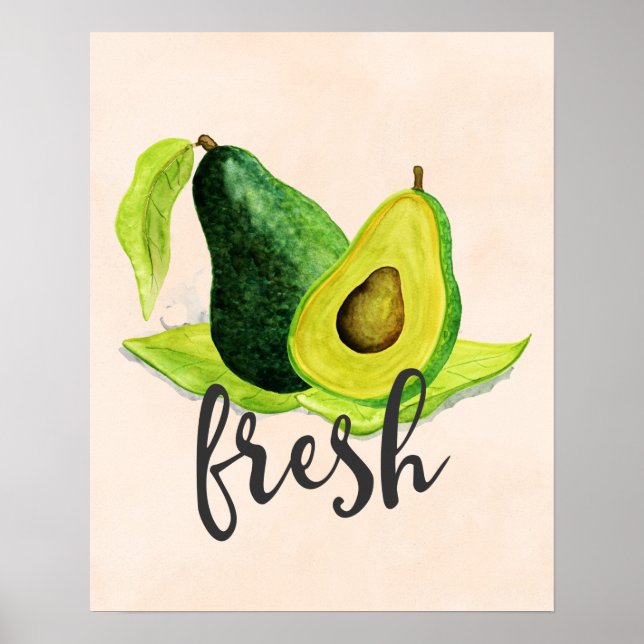 Poster Avocado Verde Fresco Fruta de Vida Estática em Aqu (Frente)