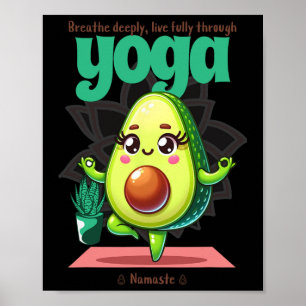 Poster Avocado Yoga Namaste - Fofo Kawaii Fitness E Comid