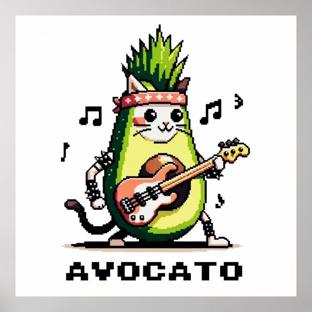 Poster Avocato - Engraçado Arte Pixel Avocado Gato Jogand (Frente)