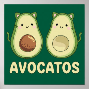 Poster Avocatos Kawaii Cat & Avocado