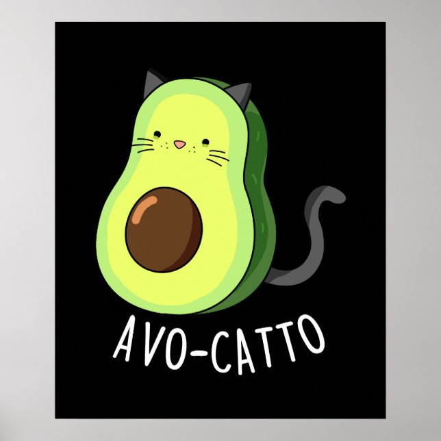 Poster Avocatto Funny Avocado Cat Pun Dark BG (Frente)