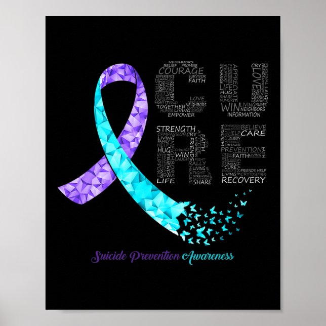 Poster Awarene para a prevenção suicida da fita azul-roxa (Frente)