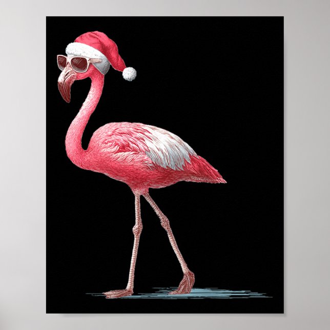 Poster Awesome Cool Flamingo With Christmas Hat And Sungl (Frente)