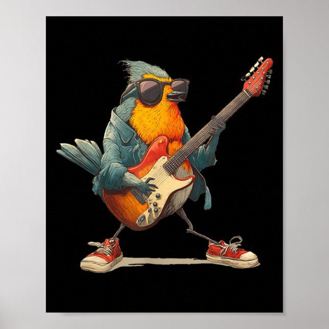 Poster Awesome Robin Bird With Electric Guitar For Boys A (Frente)
