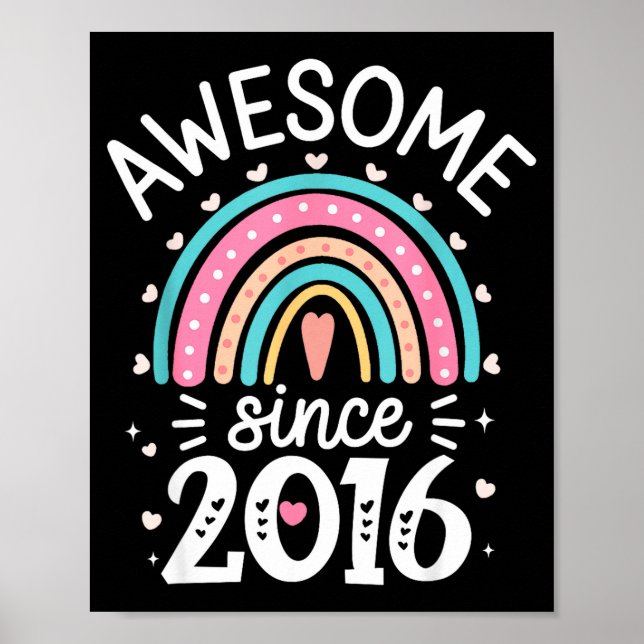 Poster Awesome Since 2016 9th Birthday Rainbow Born In 20 (Frente)