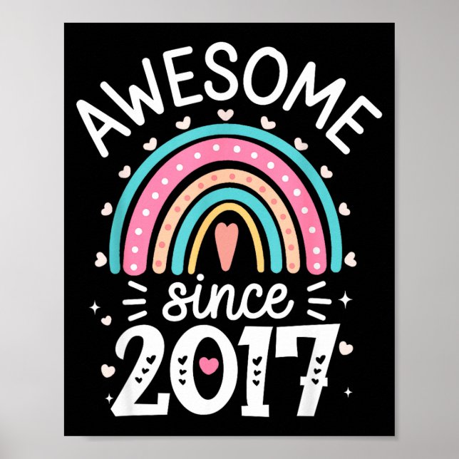 Poster Awesome Since 2017 8th Birthday Rainbow Born In 20 (Frente)