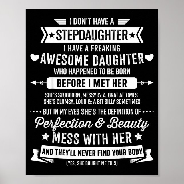 Poster Awesome Stepdaughter For Step Bonus Dad Fathers Da (Frente)