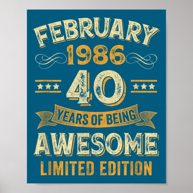 Poster Awesome Vintage February 1986 40th Birthday  (Frente)