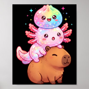 Poster Axolote adorável capivara arco-íris lanche diverti