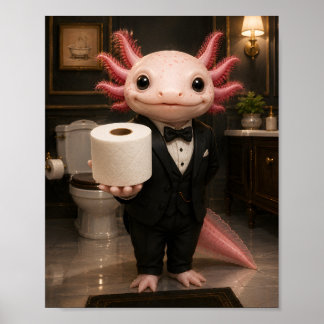 Poster Axolote Elegante Oferecendo Papel Higiênico