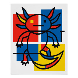 Pôster Axolote Mondrian abstrato minimalista neotenia ret