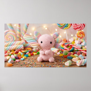 Poster Axolote Rosa Crochê Doce Pastel