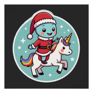Pôster Axolote Unicórnio Kawaii Natal Papai Noel Feliz Na