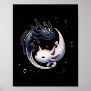 Poster Axolotes Yin Yang Gráfico Japonês Arte Anime Axolo