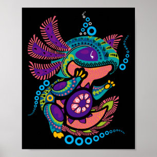 Poster Axolotl Art Aztec Mexicano Salamander Cinco México
