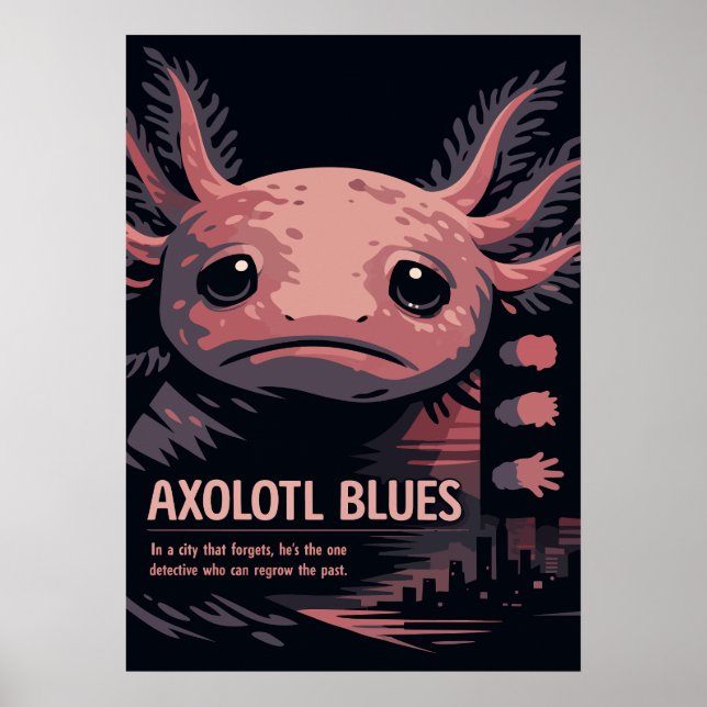 Poster Axolotl Blues Noir Animal Art (Frente)