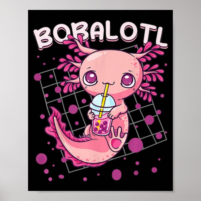 Poster Axolotl Boba Tea Bubble Tea Kawaii Anime Japonês (Frente)