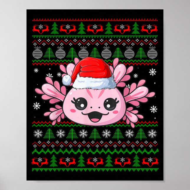 Poster Axolotl Christmas Ugly Sweater Santa Axolotl Head  (Frente)
