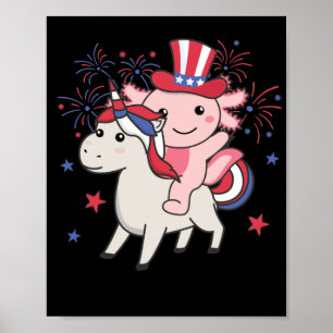 Poster Axolotl Com Unicórn Para Fogos De Artifício Em 4