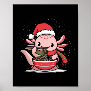Poster Axolotl Comendo Ramen Natal Pajama Animal Japão