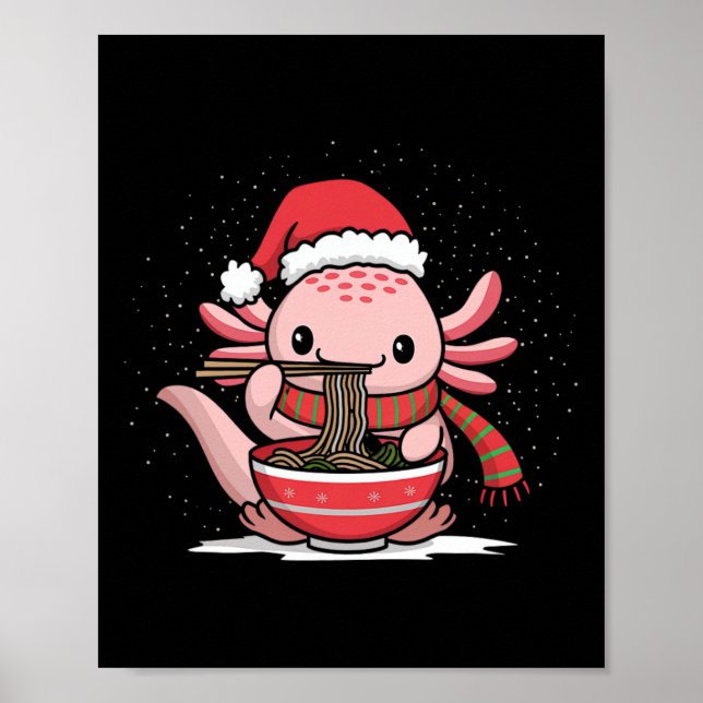 Poster Axolotl Comendo Ramen Natal Pajama Animal Japão (Frente)