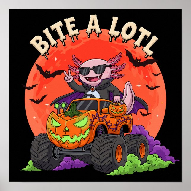 Poster Axolotl Dracula Halloween Pumpkin Monster Truck (Frente)