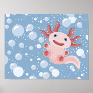 Pôster Axolotl e o Design de vetor de bolhas